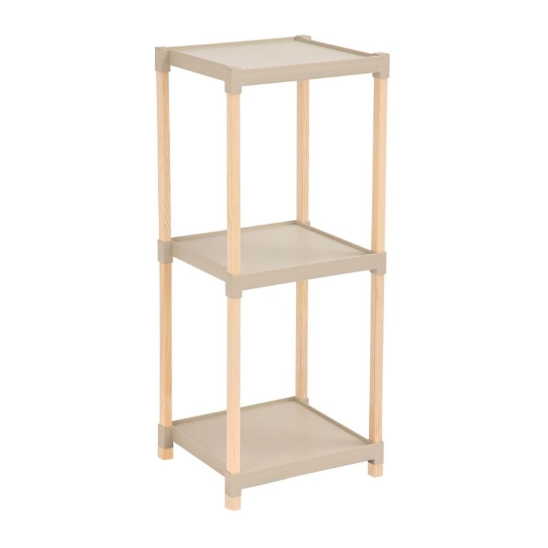 Ραφιέρα δαπέδου πλαστική - ξύλινη χρώμα φυσικό - μπεζ 28x25x72εκ.