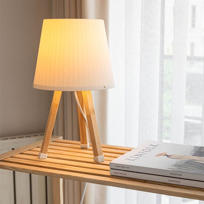 Φωτιστικό επιτραπέζιο ξύλινο - πλαστικό χρώμα μπεζ Ø18x34εκ.