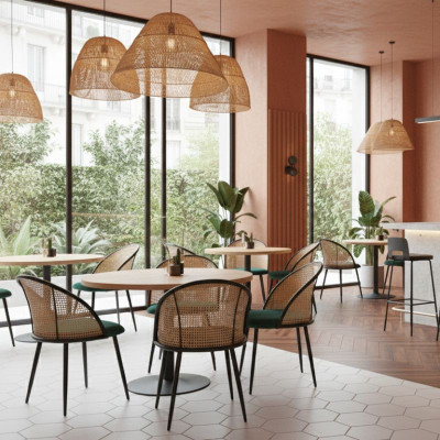 Καρέκλα τραπεζαρίας Jacob Megapap pe rattan - κυπαρισσί βελούδο - μεταλλικό μαύρο πόδι 52x50x77εκ.