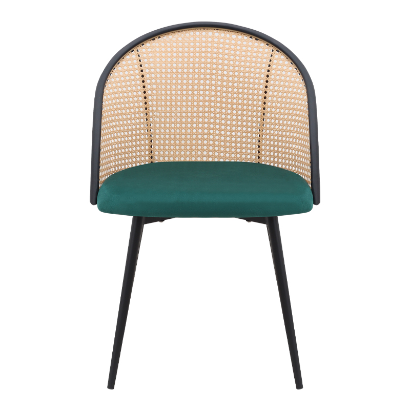 Καρέκλα τραπεζαρίας Jacob Megapap pe rattan - κυπαρισσί βελούδο - μεταλλικό μαύρο πόδι 52x50x77εκ.