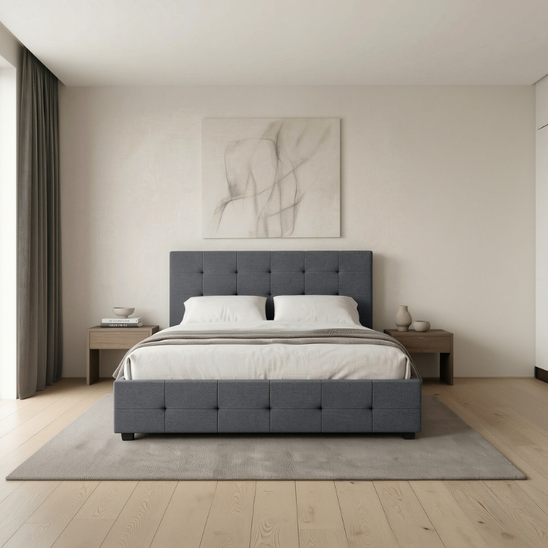 Κρεβάτι Iro Megapap υφασμάτινο με αποθηκευτικό χώρο χρώμα ανθρακί 150x200εκ.