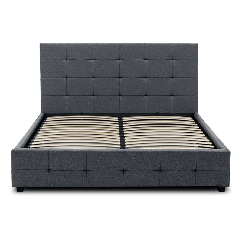 Κρεβάτι Iro Megapap υφασμάτινο με αποθηκευτικό χώρο χρώμα ανθρακί 150x200εκ.