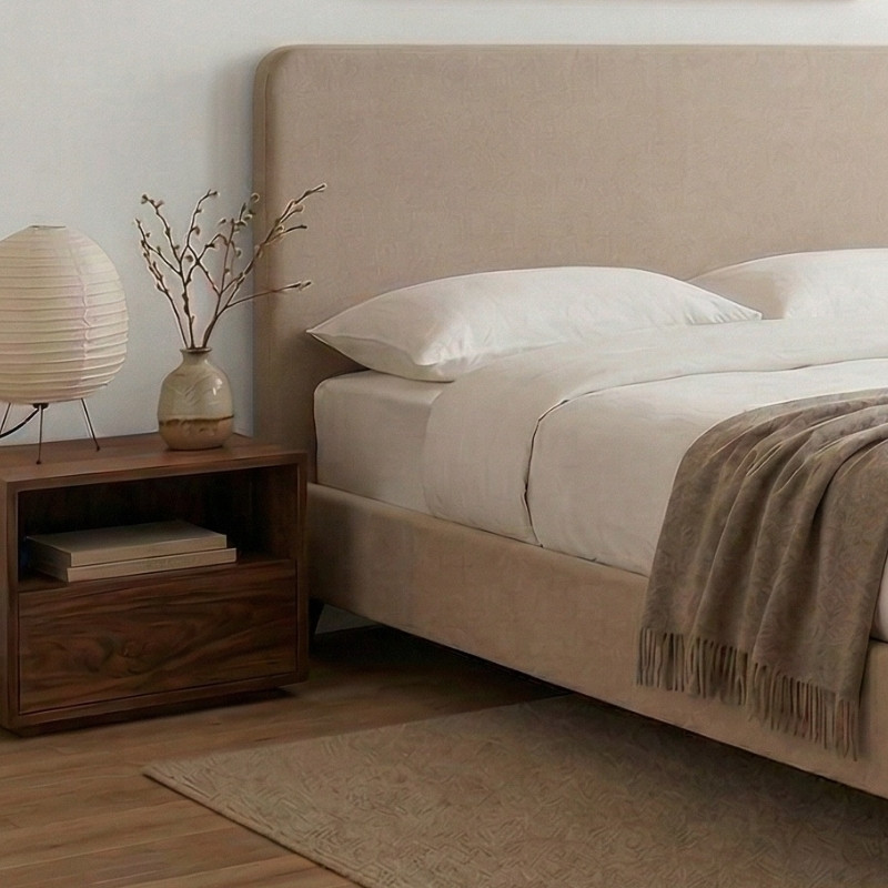 Κρεβάτι Ovelia Megapap υφασμάτινο χρώμα μπεζ 140x190εκ.