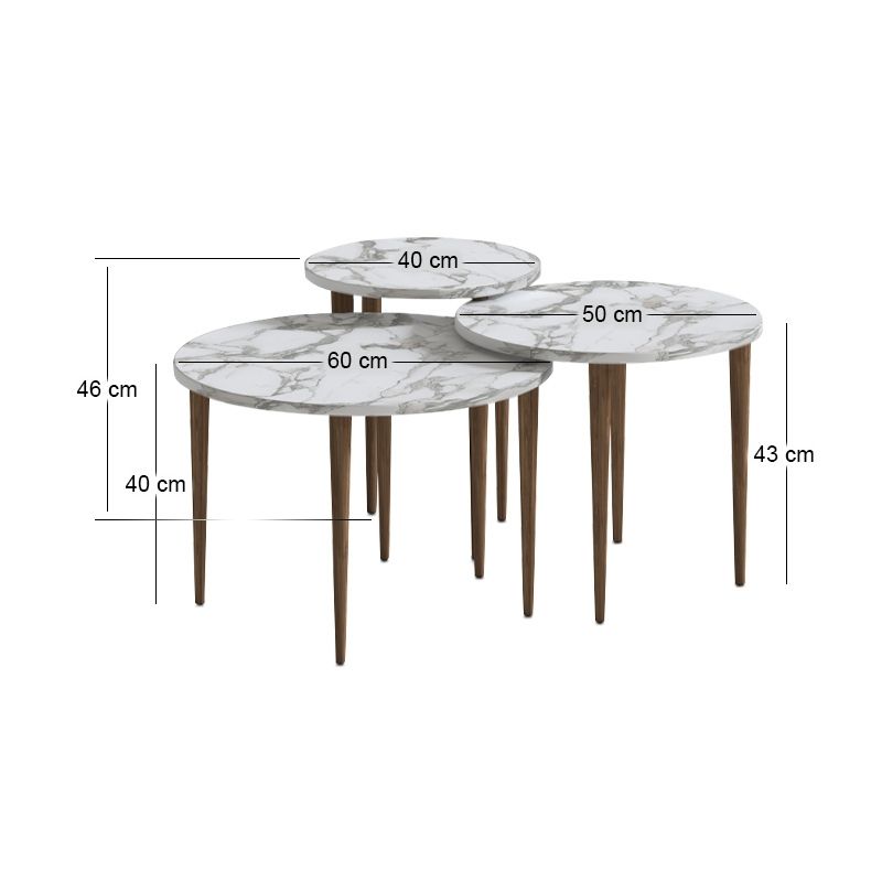 Τραπεζάκι σαλονιού σετ 3 τμχ Nola Megapap χρώμα λευκό εφέ μαρμάρου Ø60x46εκ.