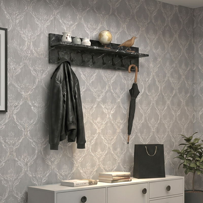 Κρεμάστρα τοίχου Vettini Megapap χρώμα μαύρο εφέ μαρμάρου 100x12x20εκ.