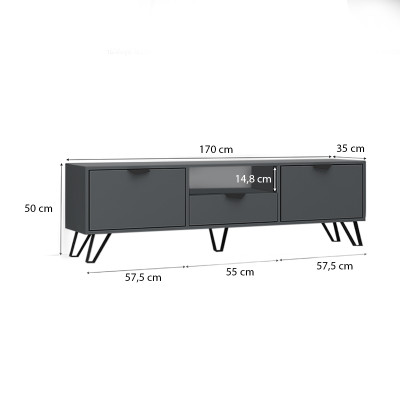 Έπιπλο τηλεόρασης Jasmine Megapap χρώμα ανθρακί 170x35x50εκ.