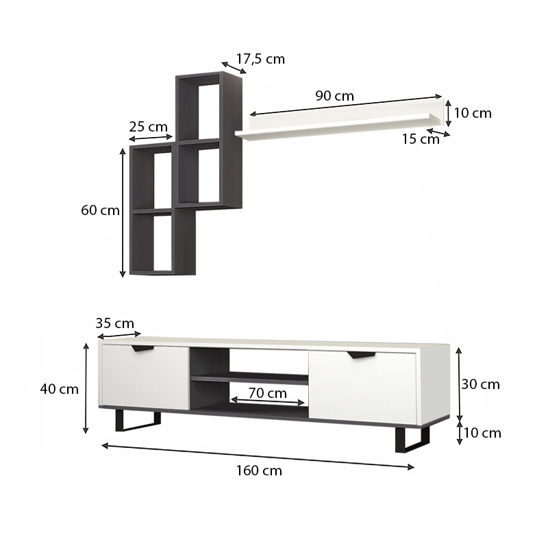 Σύνθεση τηλεόρασης Lonsa Megapap χρώμα λευκό 160x35x40εκ.