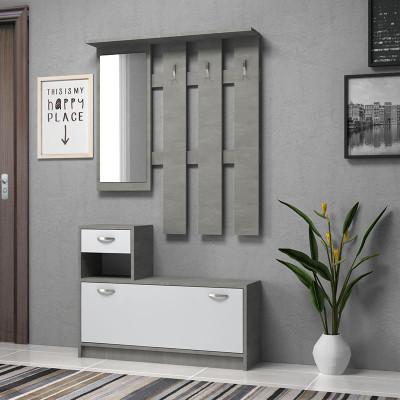 Έπιπλο εισόδου Raynold Megapap χρώμα γκρι σκυροδέματος - λευκό 100x30x180εκ.