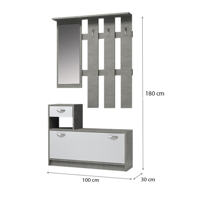 Έπιπλο εισόδου Raynold Megapap χρώμα γκρι σκυροδέματος - λευκό 100x30x180εκ.