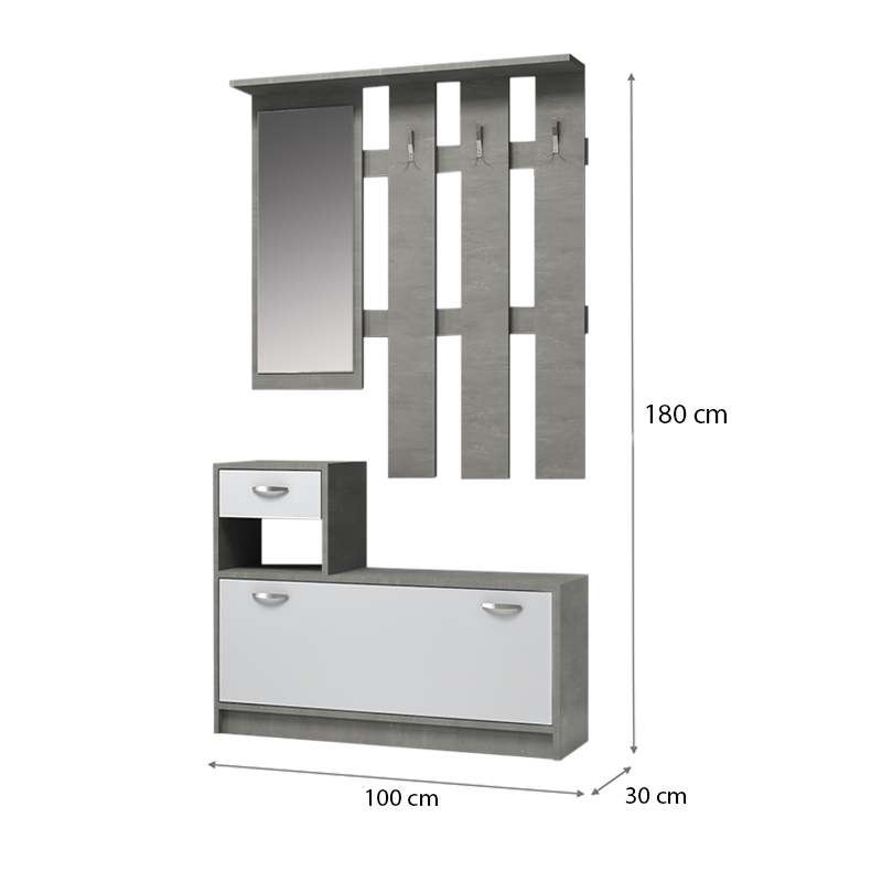 Έπιπλο εισόδου Raynold Megapap χρώμα γκρι σκυροδέματος - λευκό 100x30x180εκ.