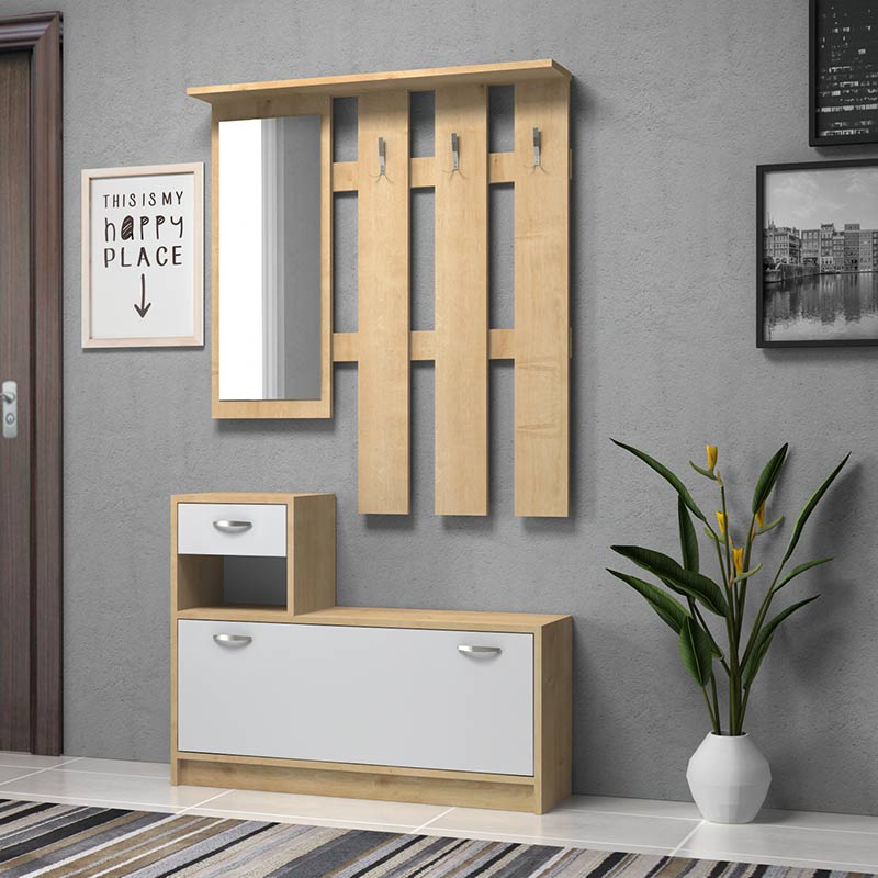 Έπιπλο εισόδου Raynold Megapap χρώμα φυσικό οξιάς - λευκό 100x30x180εκ.