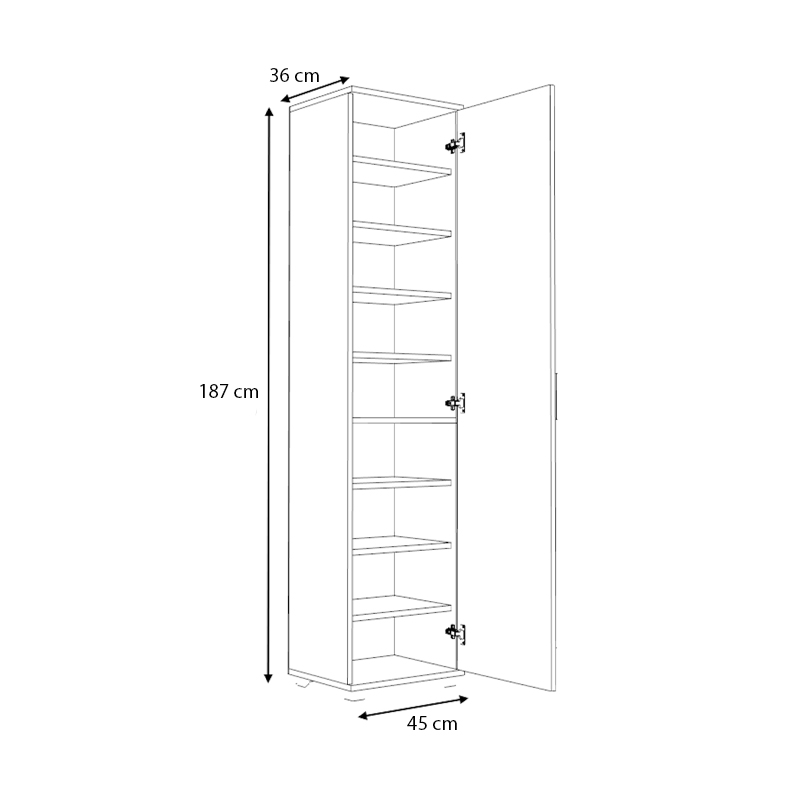 Ντουλάπα ρούχων - παπουτσοθήκη Visla Megapap μονόφυλλη με καθρέπτη χρώμα φυσικό οξιάς 45x36x187εκ.