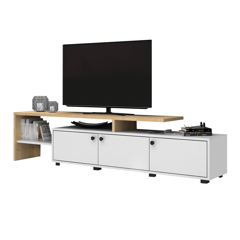 Έπιπλο τηλεόρασης Amadeo Megapap χρώμα λευκό - φυσικό οξιάς 197,5x35x46cm.