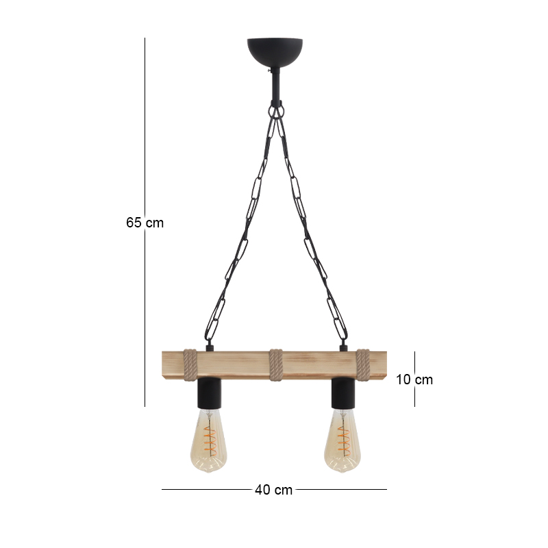 Φωτιστικό οροφής Vero Megapap E27 ξύλινο δίφωτο χρώμα φυσικό 40x8x65εκ.