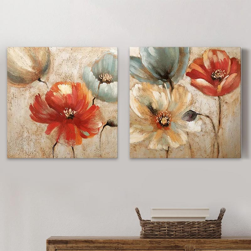 Πίνακες σε καμβά Flowers Megapap 2 τμχ. ψηφιακής εκτύπωσης 103x50x3εκ.