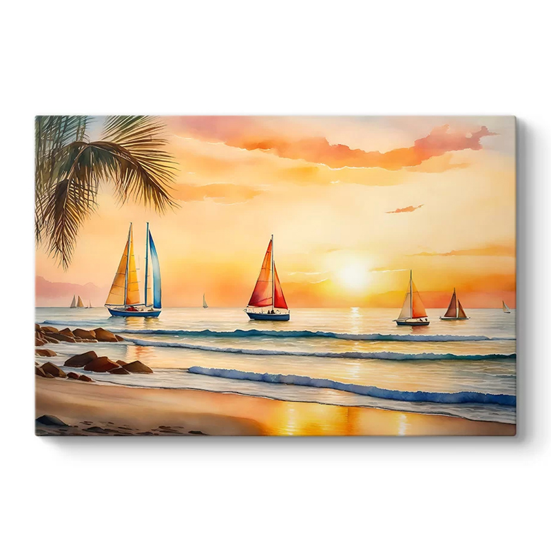 Πίνακας σε καμβά Tropical Sails at the Sunset Megapap ψηφιακής εκτύπωσης 100x70x3εκ.