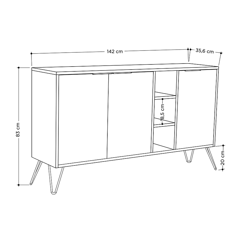 Μπουφές Clara Megapap χρώμα λευκό 142x35,6x83εκ.