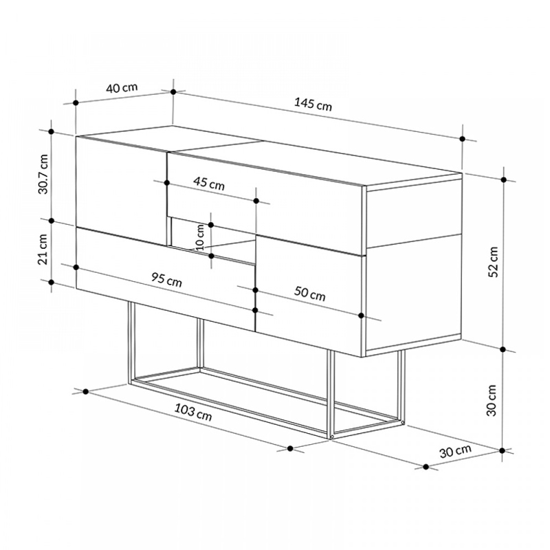 Μπουφές Eros Megapap φυσικό οξιάς - ανθρακί 145x40x82εκ.