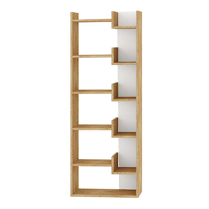 Βιβλιοθήκη Oppa Megapap χρώμα φυσικό οξιάς/λευκό 60x22x162εκ.