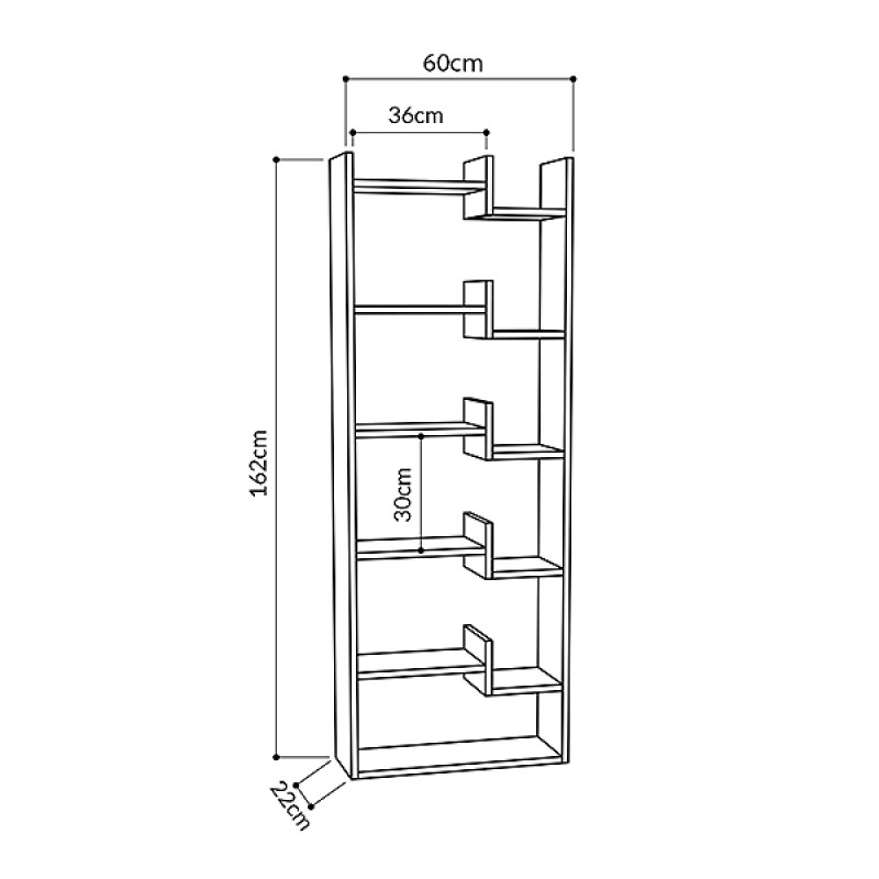 Βιβλιοθήκη Oppa Megapap χρώμα φυσικό οξιάς/λευκό 60x22x162εκ.