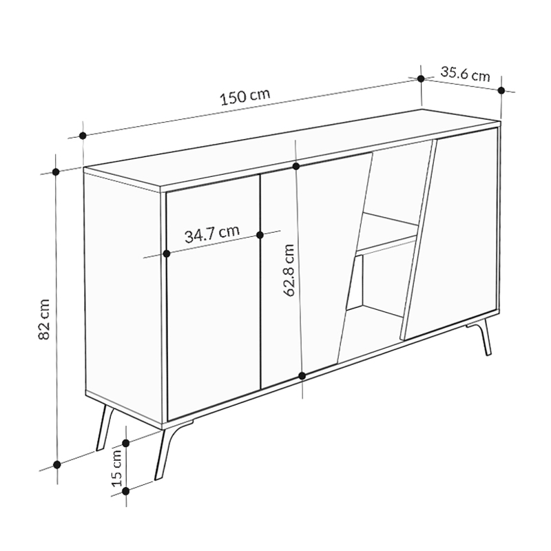 Μπουφές Fiona Megapap χρώμα φυσικό οξιάς - γκρι ρετρό 150x35,6x82εκ.