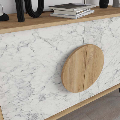 Μπουφές Gora Megapap χρώμα sapphire oak - λευκό εφέ μαρμάρου 110x35,6x82εκ.
