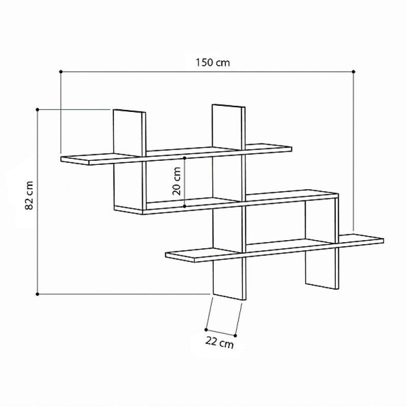Ραφιέρα τοίχου Halic Megapap χρώμα ανθρακί 150x22x82εκ.