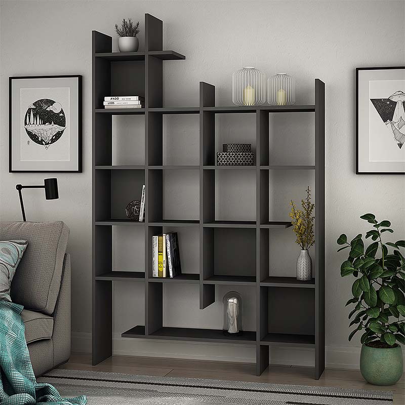 Βιβλιοθήκη Manco Megapap χρώμα ανθρακί 122x25,5x188εκ.