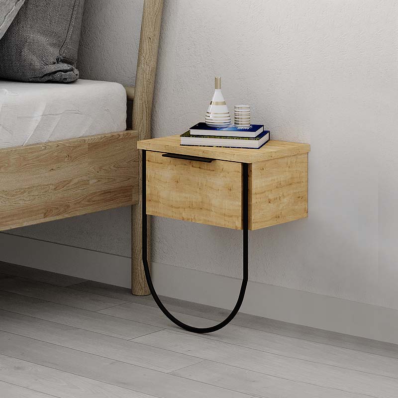 Κομοδίνο επιτοίχιο Norfolk Megapap χρώμα φυσικό οξιάς 33x25x44εκ.