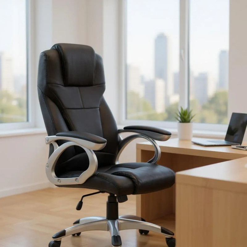 Καρέκλα γραφείου διευθυντική Luca Megapap από τεχνόδερμα χρώμα μαύρο 65x60x118/128εκ.