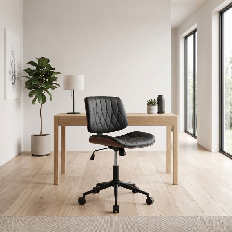 Καρέκλα γραφείου Corina Megapap από τεχνόδερμα χρώμα μαύρο 60x65x82/92εκ.