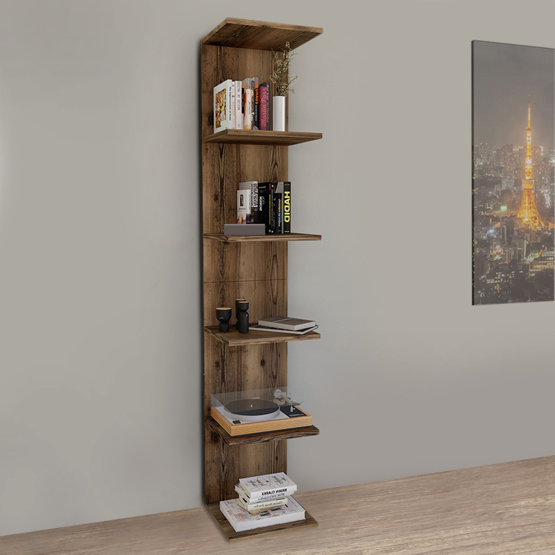 Βιβλιοθήκη - Ραφιέρα τοίχου Ogden Megapap χρώμα καπνιστή καρυδιά 34,5x30x180εκ.