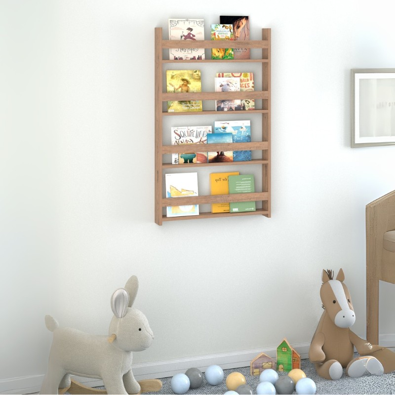 Επιτοίχια βιβλιοθήκη - ραφιέρα Montessori Megapap χρώμα pine oak 74x10x120εκ.