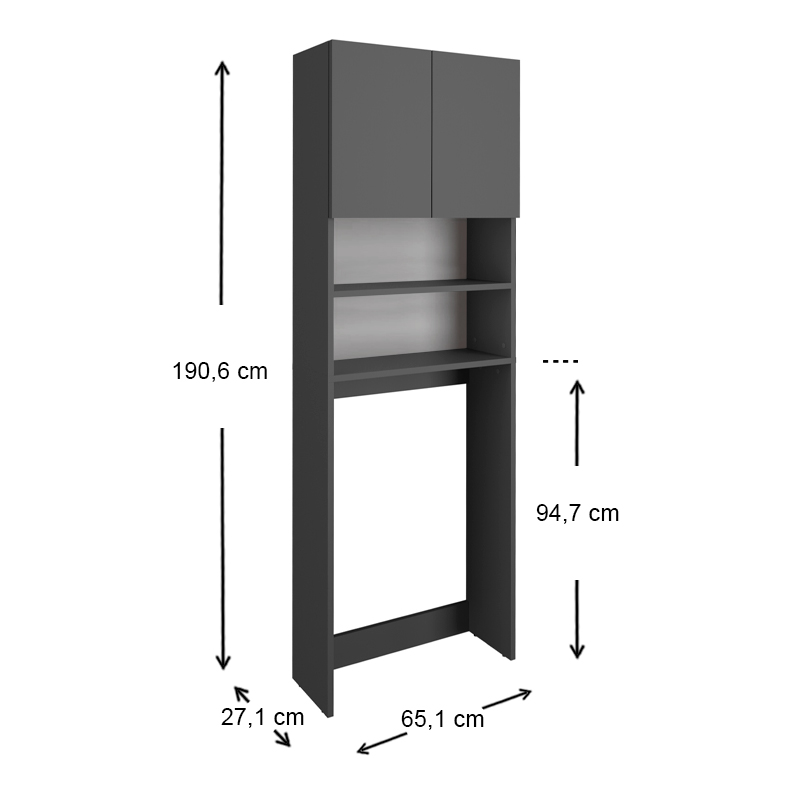 Έπιπλο πλυντηρίου Ramsey Megapap χρώμα ανθρακί 65x27x190,6εκ.