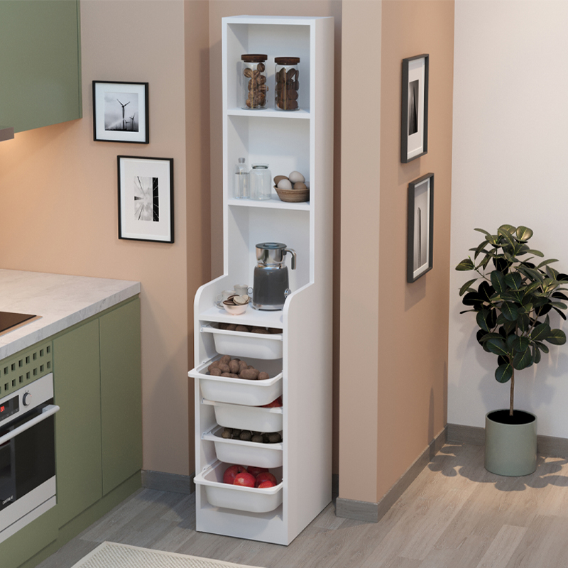 Έπιπλο κουζίνας - μπάνιου Utah Megapap με 5 συρτάρια χρώμα λευκό 34,6x44,3x178εκ.