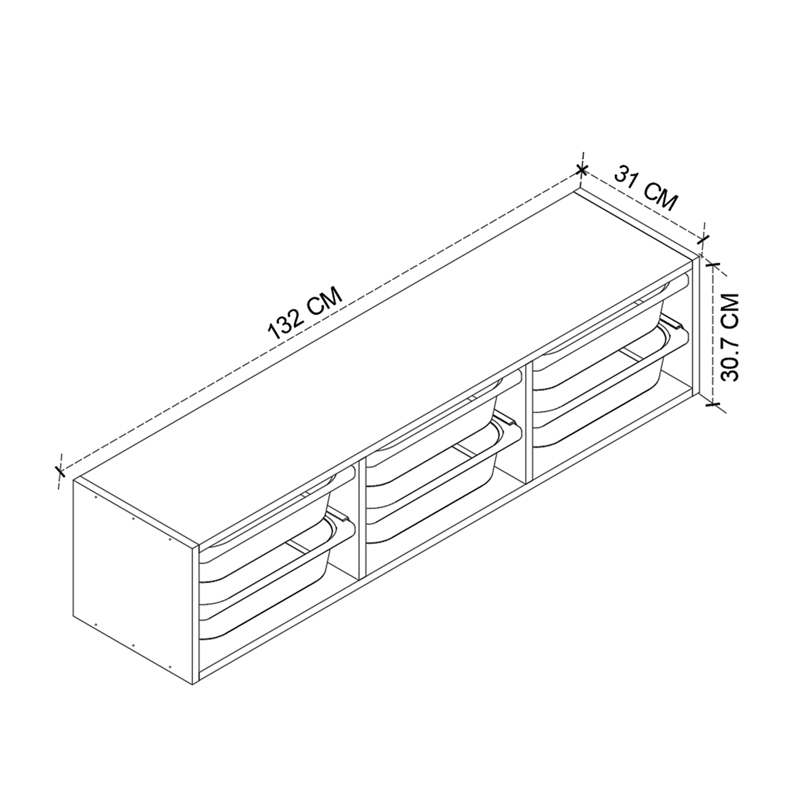Συρταριέρα επιτοίχια Pavia Megapap με 6 συρτάρια χρώμα sapphire oak 132x31x30,7εκ.