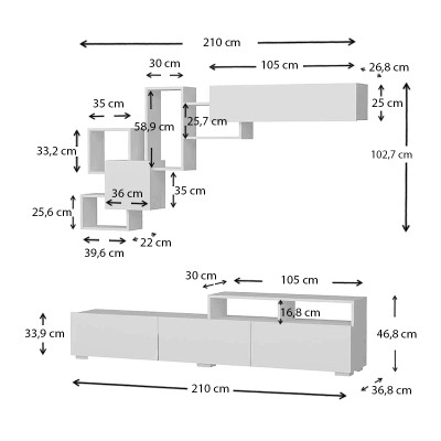 Σύνθεση τηλεόρασης Stamatia Megapap χρώμα λευκό 210x36,8x46,8εκ.