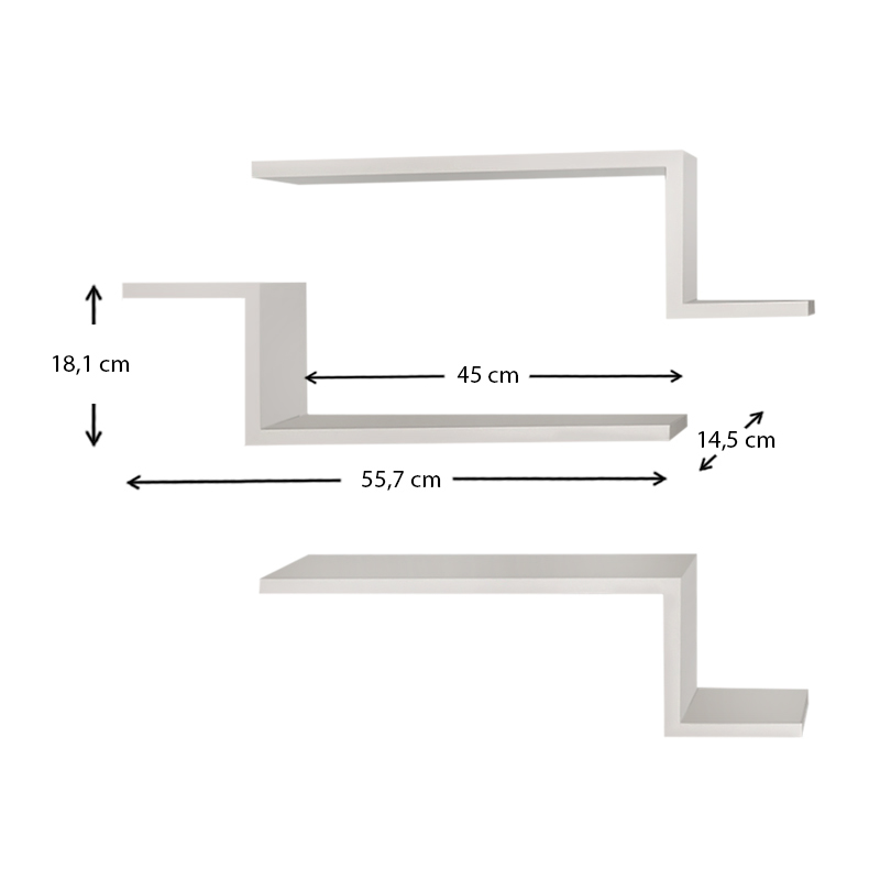 Ραφιέρα τοίχου Lowa Megapap 3 τεμαχίων χρώμα λευκό 57,7x14,5x18εκ.