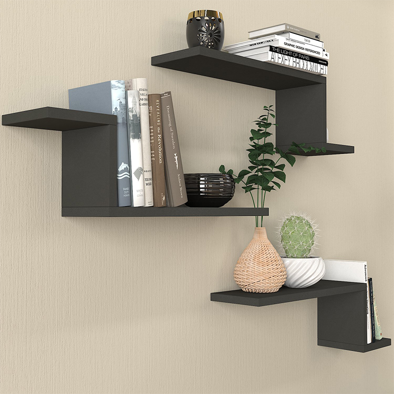 Ραφιέρα τοίχου Lowa Megapap 3 τεμαχίων χρώμα ανθρακί 57,7x14,5x18εκ.