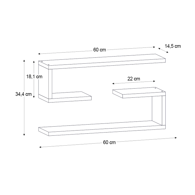 Ραφιέρα τοίχου Jenika Megapap 2 τεμαχίων χρώμα ανθρακί 60x14,5x18εκ.