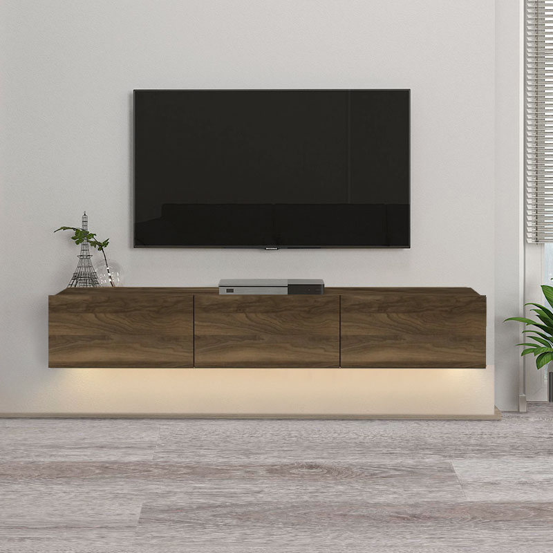 Έπιπλο τηλεόρασης επιτοίχιο Damla Megapap με LED χρώμα καρυδί 180x29,5x29,5εκ.