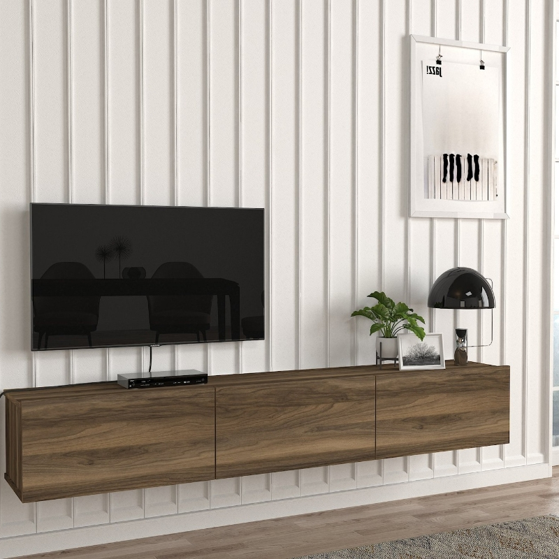 Έπιπλο τηλεόρασης επιτοίχιο Damla Megapap με LED χρώμα καρυδί 180x29,5x29,5εκ.