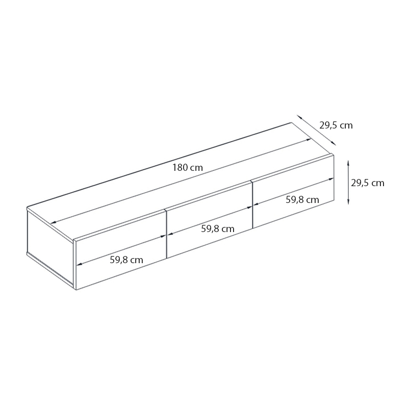 Έπιπλο τηλεόρασης επιτοίχιο Damla Megapap με LED χρώμα καρυδί 180x29,5x29,5εκ.