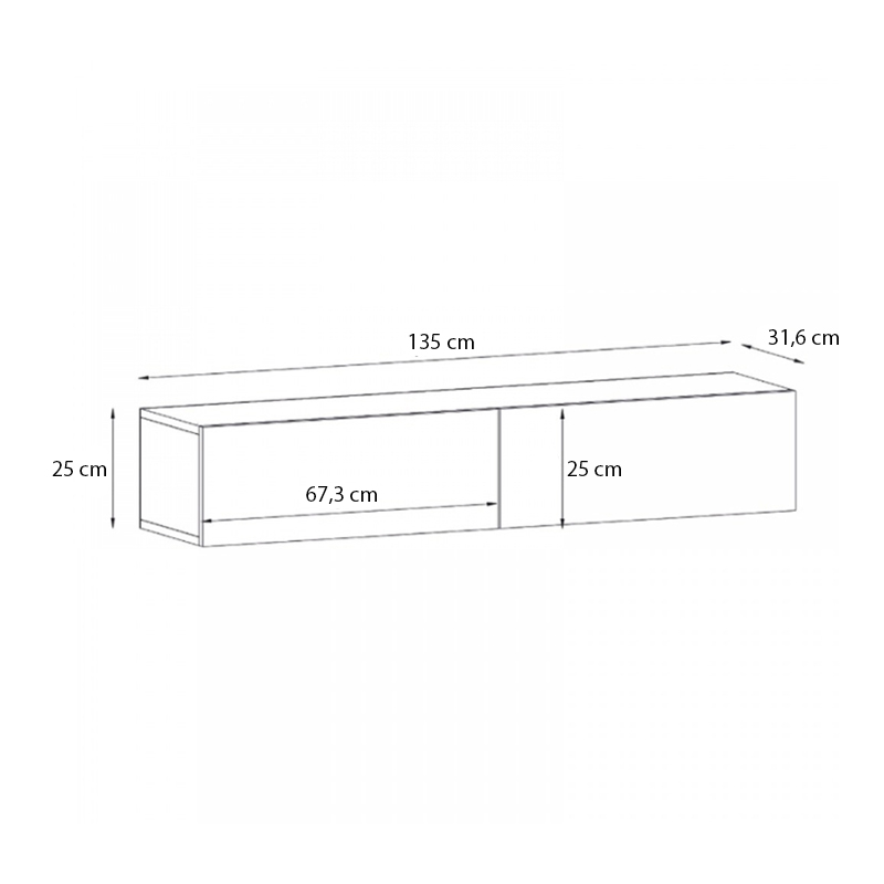 Έπιπλο τηλεόρασης επιτοίχιο Aristo Megapap με LED χρώμα καρυδί 135x31,6x25εκ.