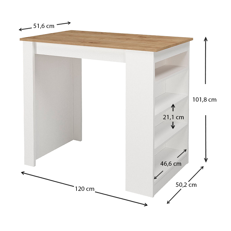 Τραπέζι μπαρ Monaco Megapap χρώμα λευκό - sapphire oak 120x51,6x101,8εκ.