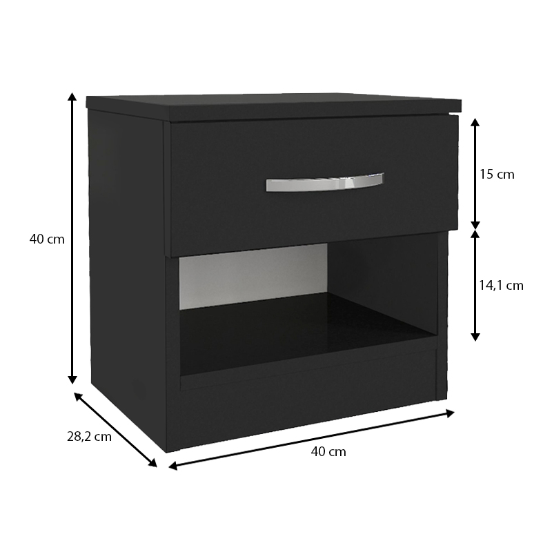 Κομοδίνο Lube Megapap χρώμα μαύρο 40x28,2x40εκ.