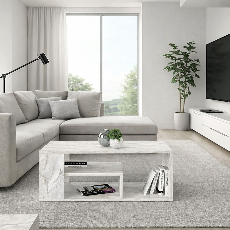 Τραπεζάκι σαλονιού Abdera Megapap χρώμα λευκό εφέ μαρμάρου 110x60x42εκ.