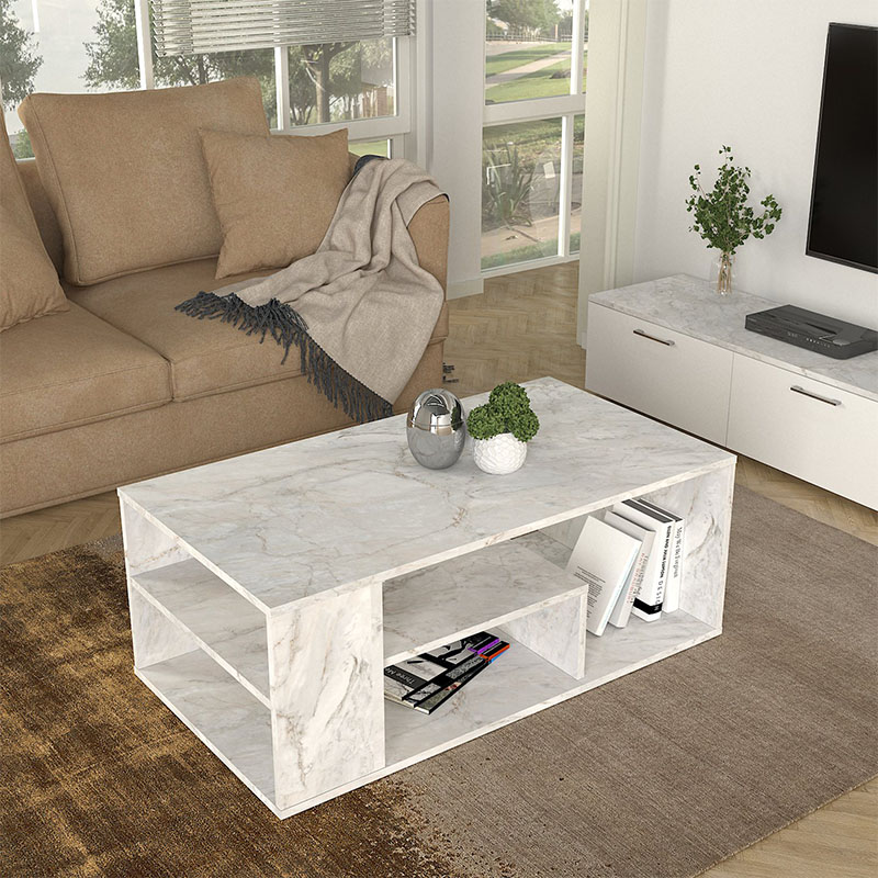 Τραπεζάκι σαλονιού Abdera Megapap χρώμα λευκό εφέ μαρμάρου 110x60x42εκ.