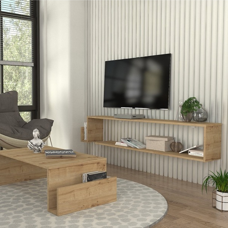 Έπιπλο τηλεόρασης επιτοίχιο Regnar Megapap χρώμα sapphire oak 168,6x25x31,8εκ.