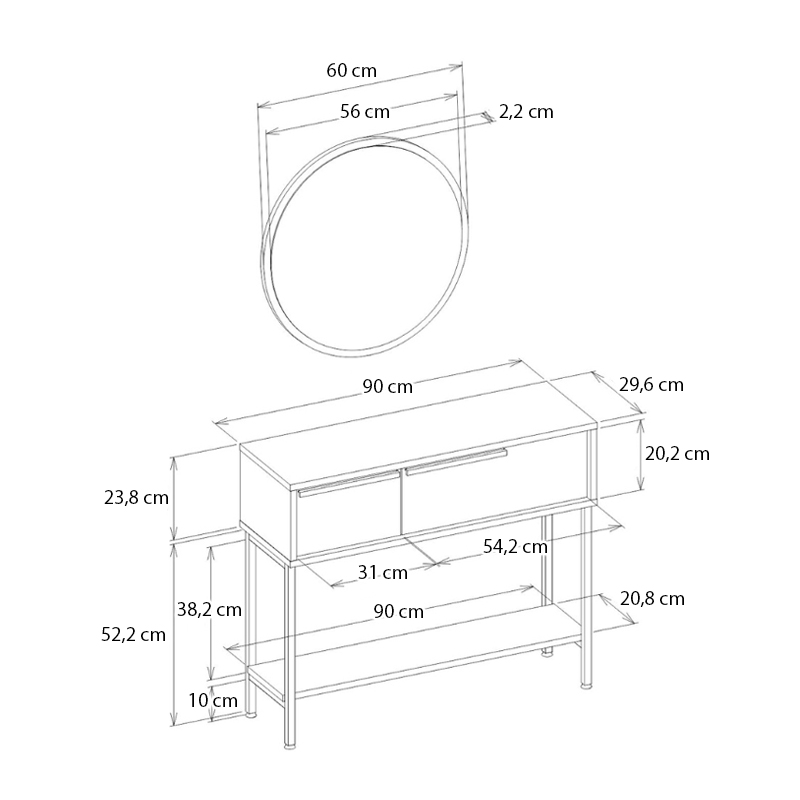 Κονσόλα με καθρέπτη Suzy Megapap χρώμα sepet oak 90x29,6x76εκ.